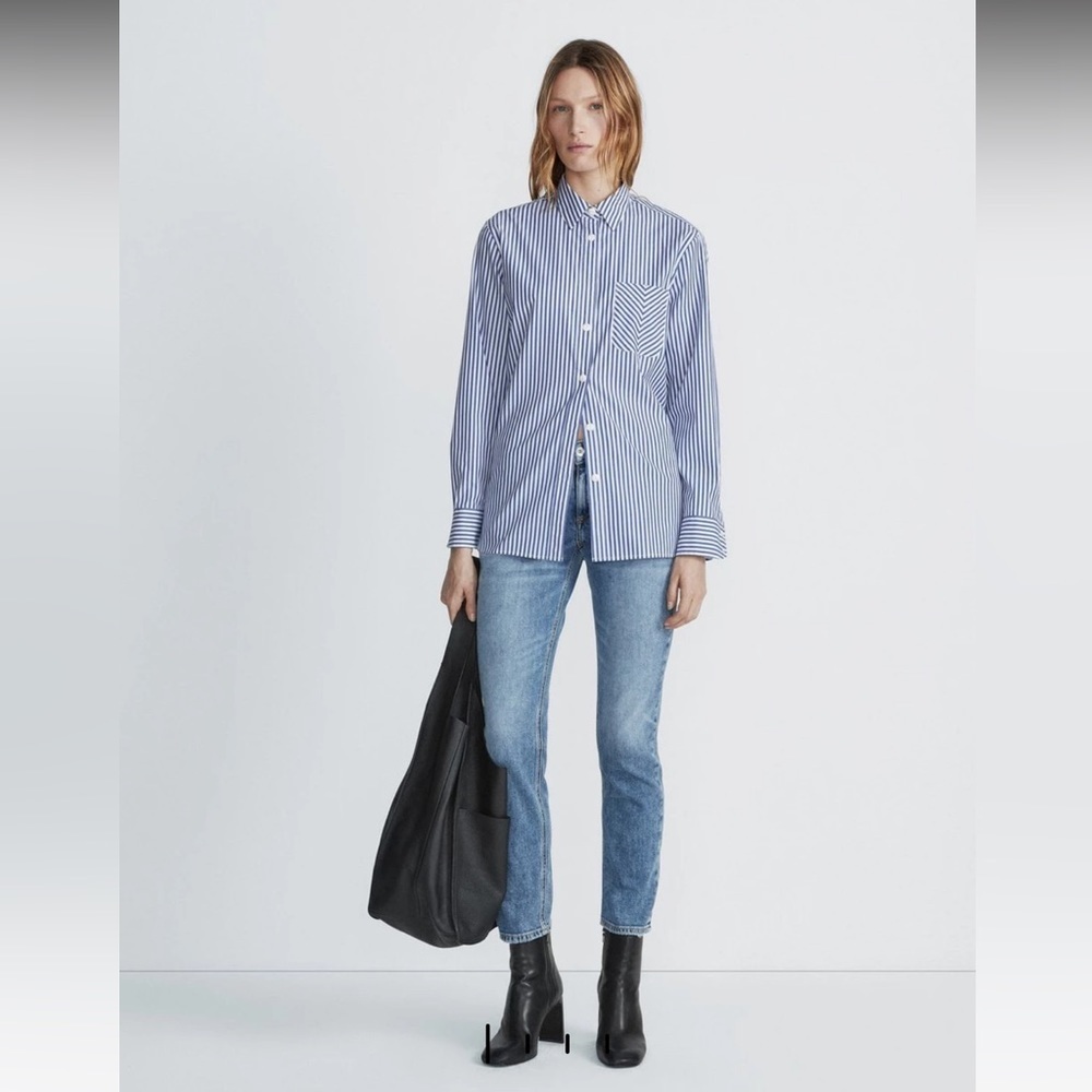 rag & bone Blue Stripe Button-Up Shirt with Light Blue Boyfriend Jeans